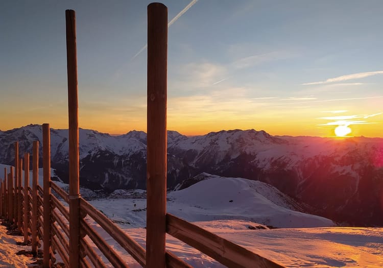 Skiing at sunset